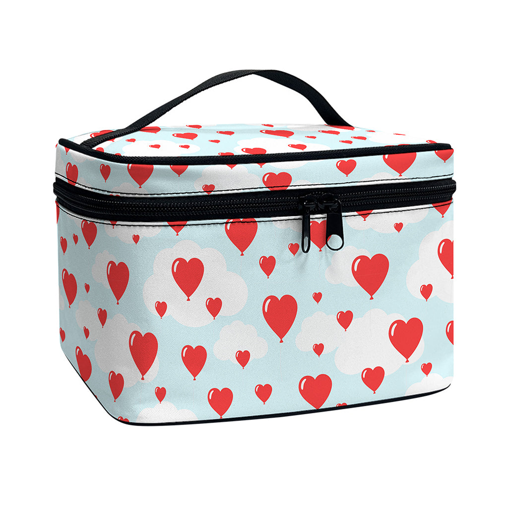 Red Heart Balloon Pattern Print Travel Makeup Bag