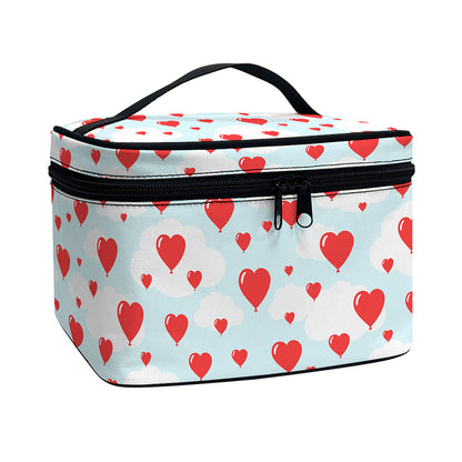 Red Heart Balloon Pattern Print Travel Makeup Bag