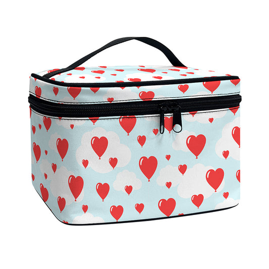 Red Heart Balloon Pattern Print Travel Makeup Bag