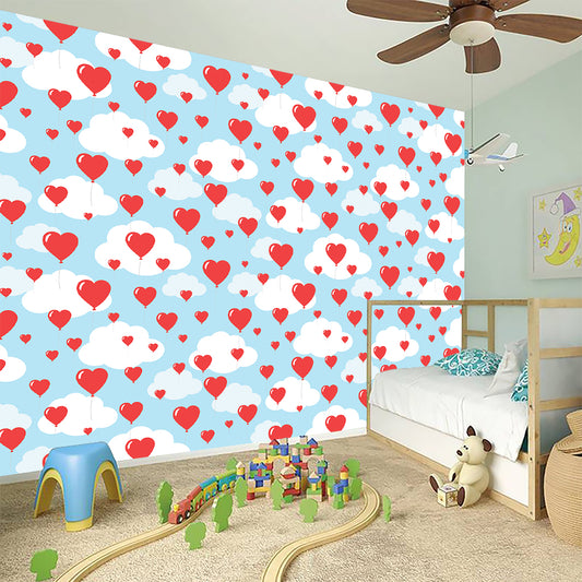 Red Heart Balloon Pattern Print Wall Sticker