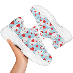 Red Heart Balloon Pattern Print White Chunky Shoes