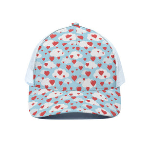 Red Heart Balloon Pattern Print White Mesh Trucker Cap