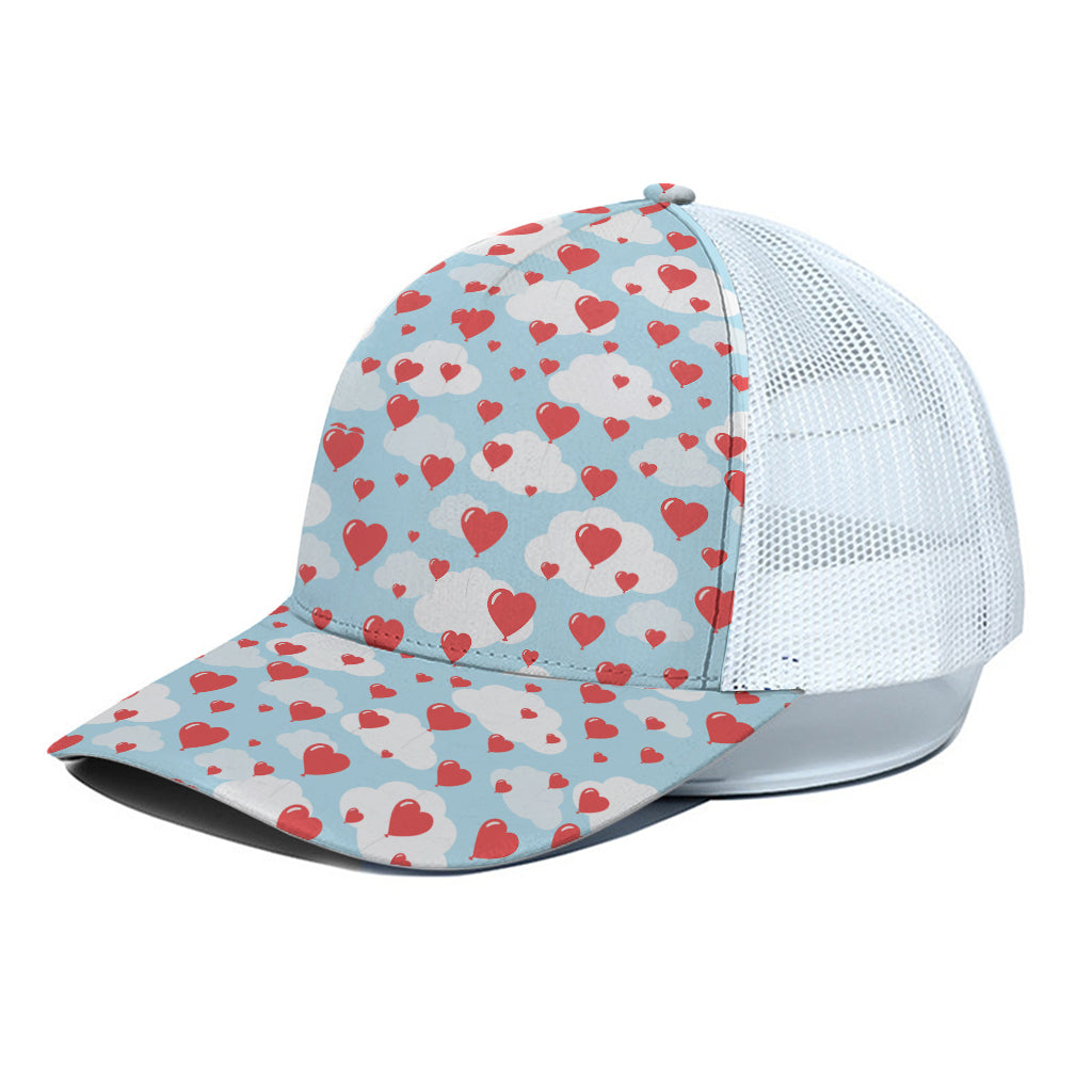 Red Heart Balloon Pattern Print White Mesh Trucker Cap