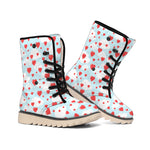 Red Heart Balloon Pattern Print Winter Boots