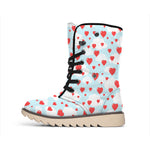 Red Heart Balloon Pattern Print Winter Boots