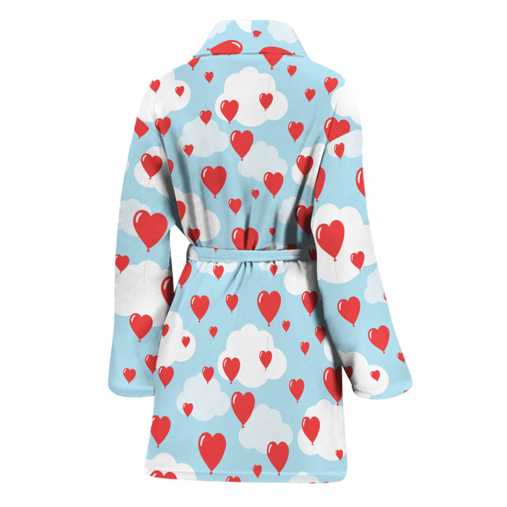 Red Heart Balloon Pattern Print Women's Bathrobe