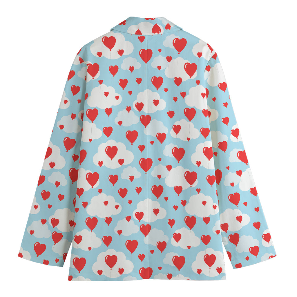 Red Heart Balloon Pattern Print Women's Blazer