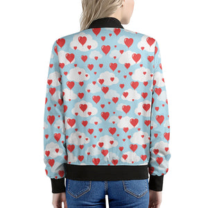 Red Heart Balloon Pattern Print Women's Bomber Jacket