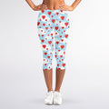 Red Heart Balloon Pattern Print Women's Capri Leggings