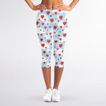 Red Heart Balloon Pattern Print Women's Capri Leggings