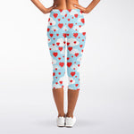 Red Heart Balloon Pattern Print Women's Capri Leggings