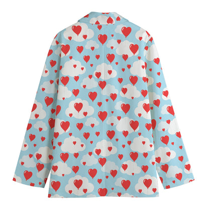 Red Heart Balloon Pattern Print Women's Cotton Blazer