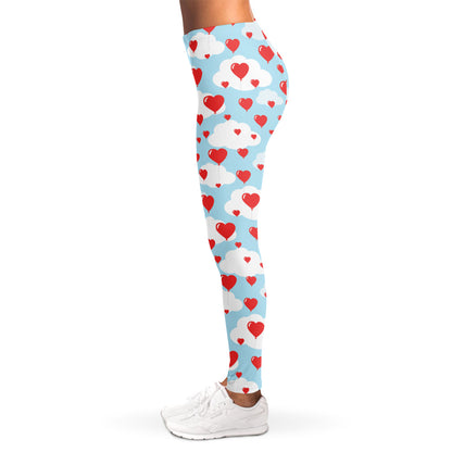 Red Heart Balloon Pattern Print Women's Leggings