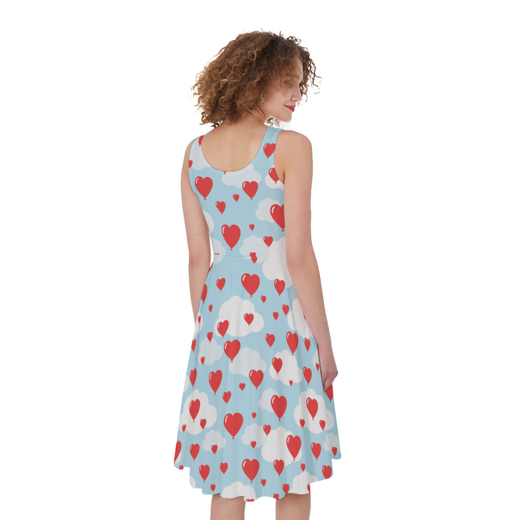 Red Heart Balloon Pattern Print Women's Sleeveless Dress