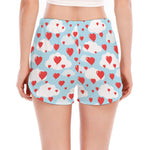 Red Heart Balloon Pattern Print Women's Split Running Shorts