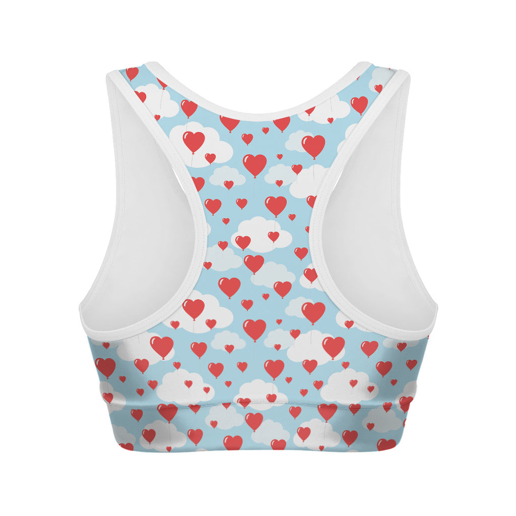 Red Heart Balloon Pattern Print Women's Sports Bra