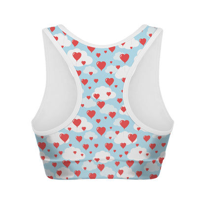 Red Heart Balloon Pattern Print Women's Sports Bra