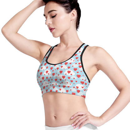 Red Heart Balloon Pattern Print Women's Sports Bra