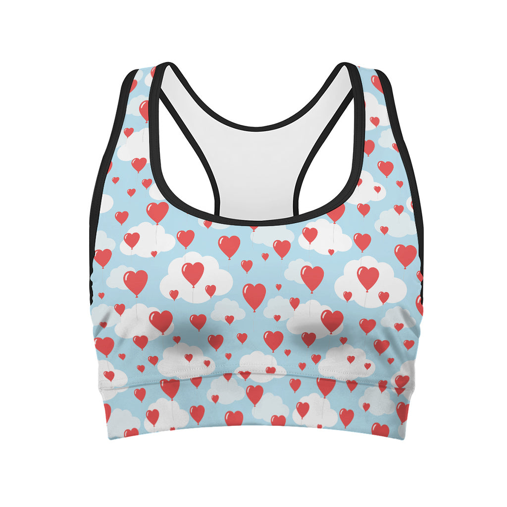 Red Heart Balloon Pattern Print Women's Sports Bra
