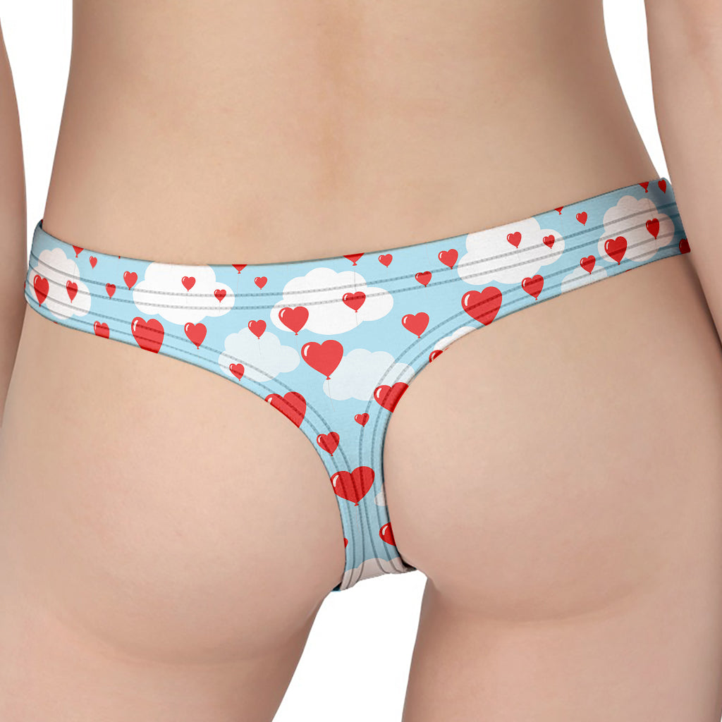 Red Heart Balloon Pattern Print Women's Thong