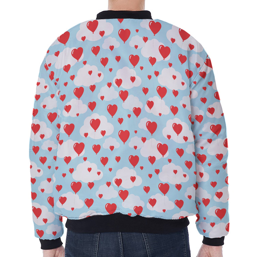 Red Heart Balloon Pattern Print Zip Sleeve Bomber Jacket