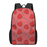 Red Heart Lollipop Pattern Print 17 Inch Backpack