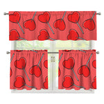 Red Heart Lollipop Pattern Print 3 Piece Kitchen Curtains