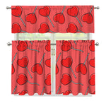 Red Heart Lollipop Pattern Print 3 Piece Kitchen Curtains