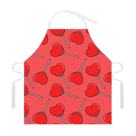 Red Heart Lollipop Pattern Print Adjustable Apron