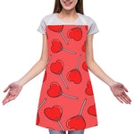 Red Heart Lollipop Pattern Print Adjustable Apron