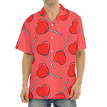 Red Heart Lollipop Pattern Print Aloha Shirt