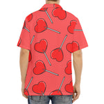 Red Heart Lollipop Pattern Print Aloha Shirt