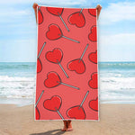 Red Heart Lollipop Pattern Print Beach Towel