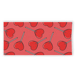 Red Heart Lollipop Pattern Print Beach Towel