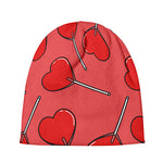 Red Heart Lollipop Pattern Print Beanie