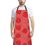 Red Heart Lollipop Pattern Print Bib Apron With Pocket