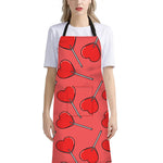 Red Heart Lollipop Pattern Print Bib Apron With Pocket