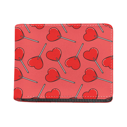 Red Heart Lollipop Pattern Print Bifold Wallet