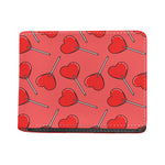 Red Heart Lollipop Pattern Print Bifold Wallet