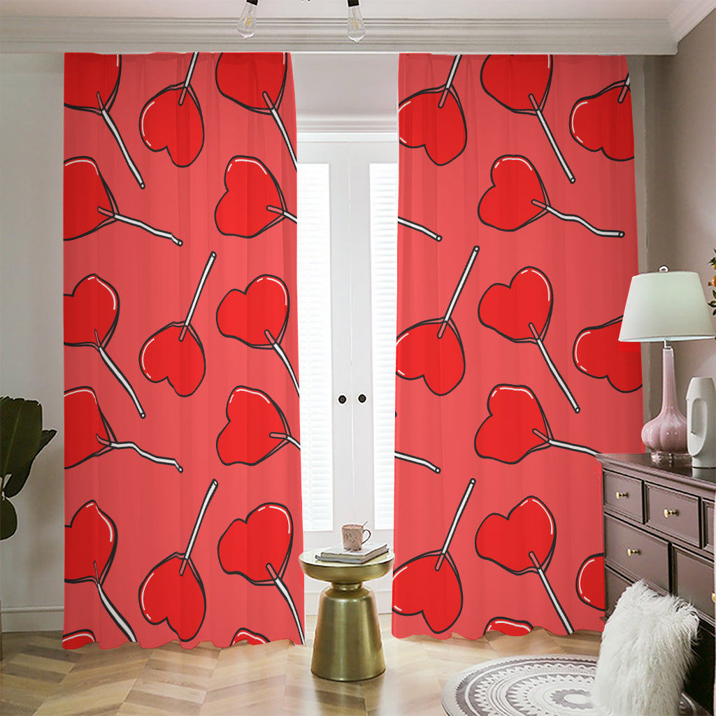 Red Heart Lollipop Pattern Print Blackout Pencil Pleat Curtains