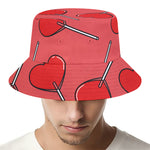 Red Heart Lollipop Pattern Print Bucket Hat