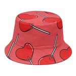 Red Heart Lollipop Pattern Print Bucket Hat
