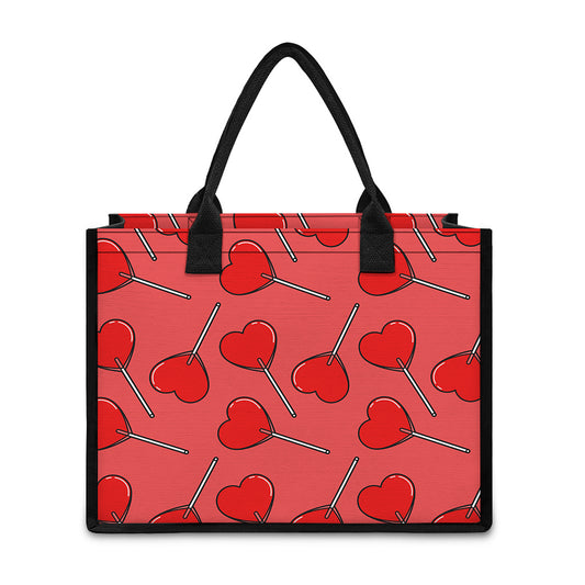 Red Heart Lollipop Pattern Print Canvas Tote Bag