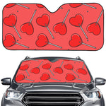 Red Heart Lollipop Pattern Print Car Windshield Sun Shade
