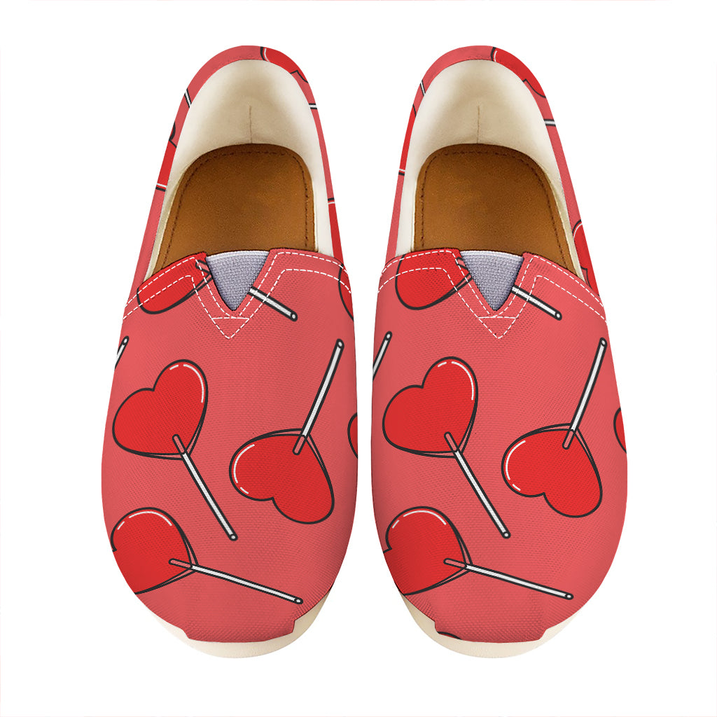 Red Heart Lollipop Pattern Print Casual Shoes