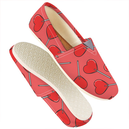 Red Heart Lollipop Pattern Print Casual Shoes