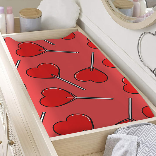 Red Heart Lollipop Pattern Print Changing Pad Cover