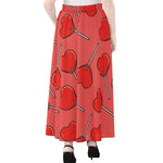 Red Heart Lollipop Pattern Print Chiffon Maxi Skirt