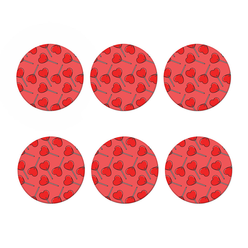 Red Heart Lollipop Pattern Print Coaster Set