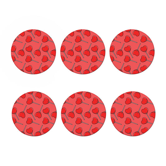 Red Heart Lollipop Pattern Print Coaster Set
